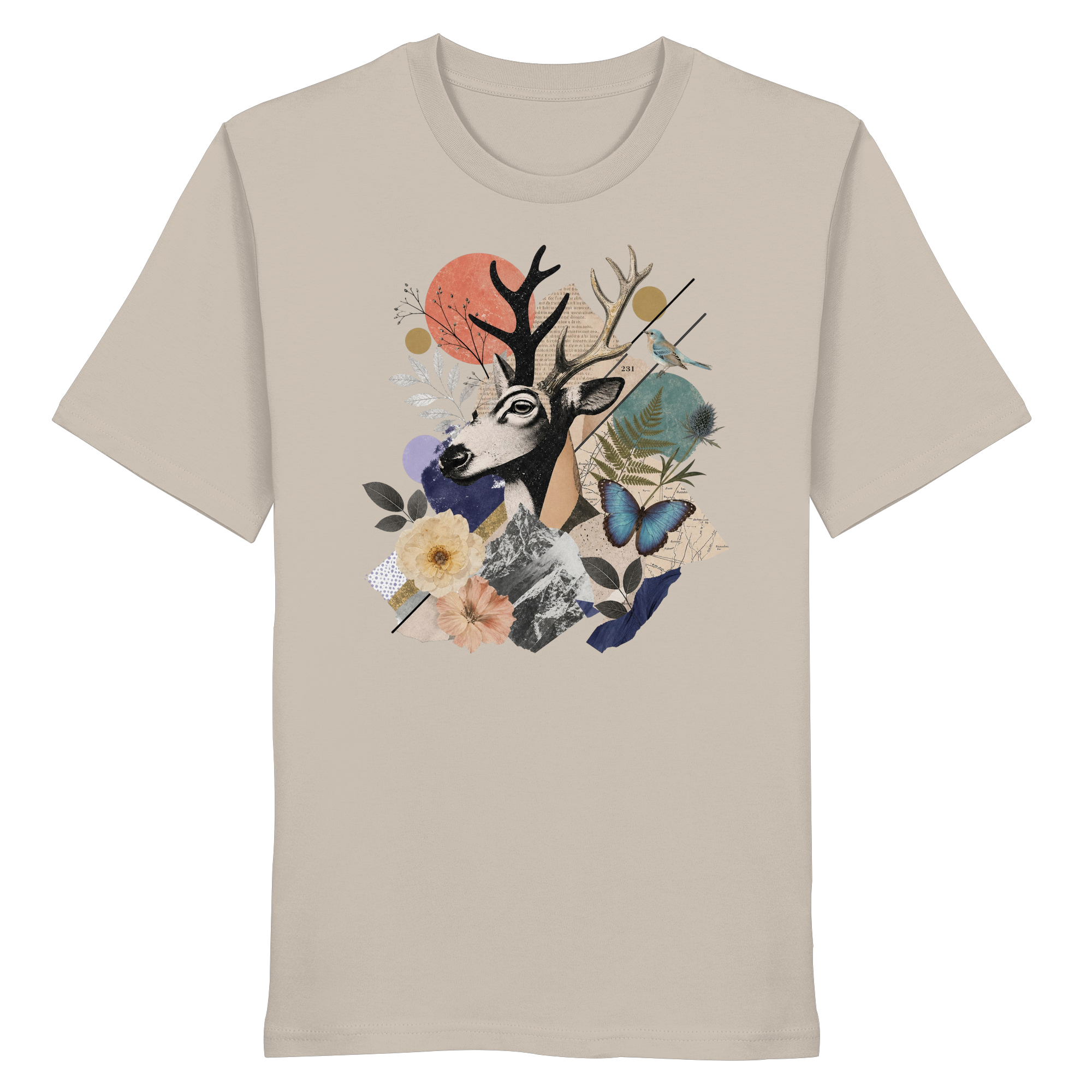 Stag Portrait Collage - Organic Shirt