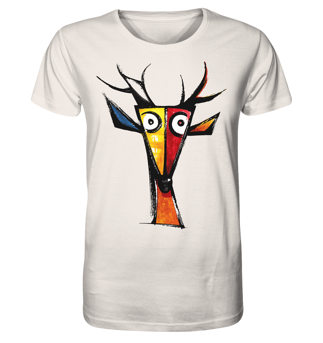 Colorful Deer Head T-Shirt – Niki de Saint Phalle-Inspired Pop Art Animal Design - Organic Shirt