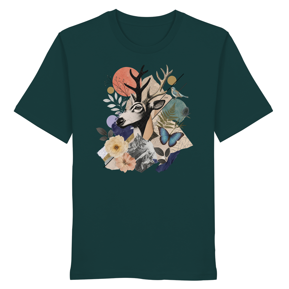 Stag Portrait Collage - Organic Shirt