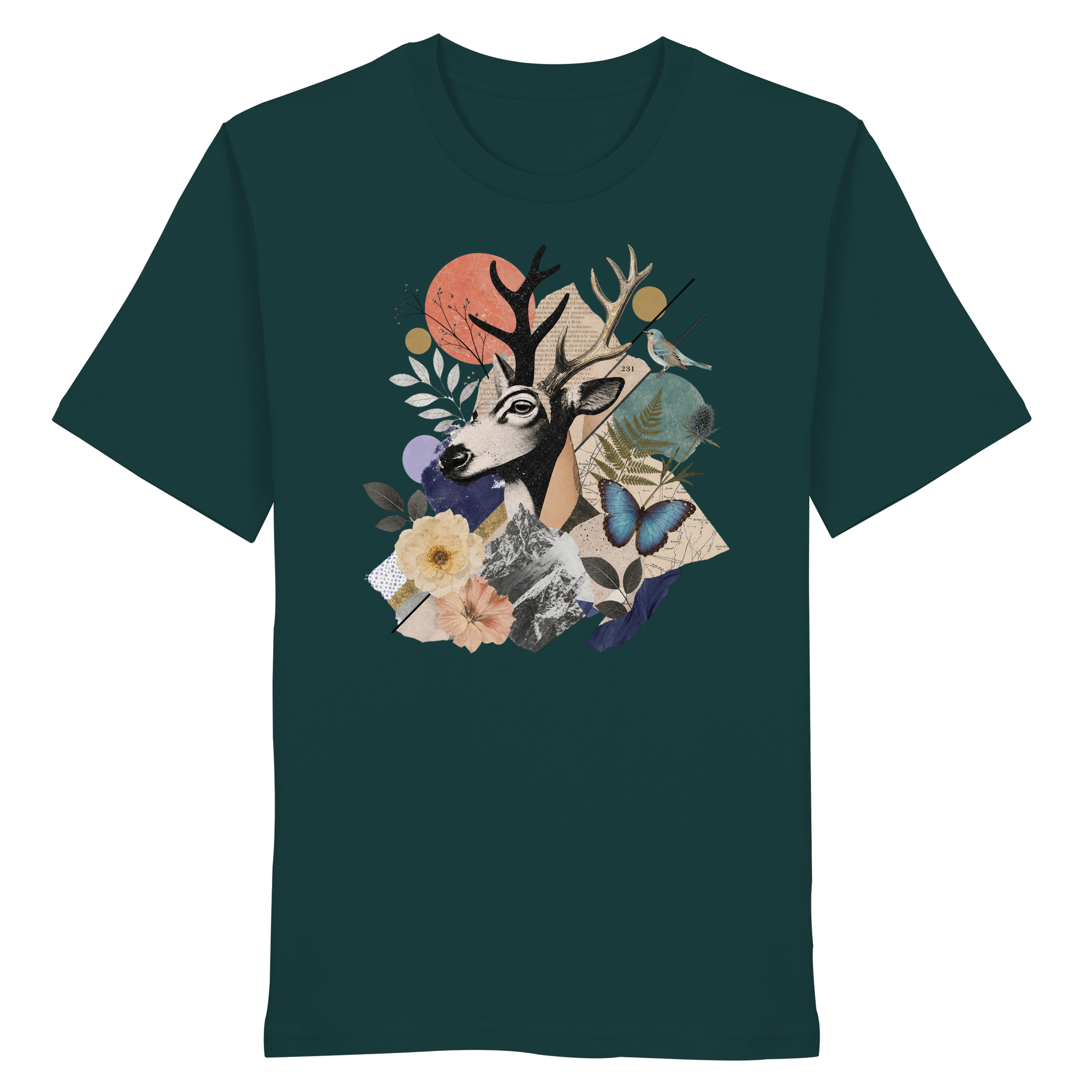 Stag Portrait Collage - Organic Shirt