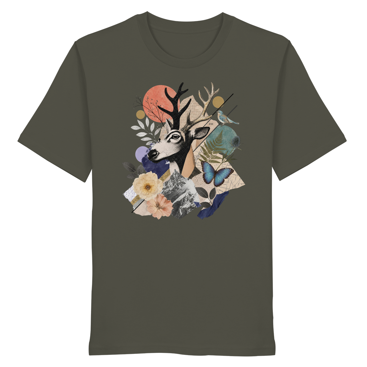 Stag Portrait Collage - Organic Shirt