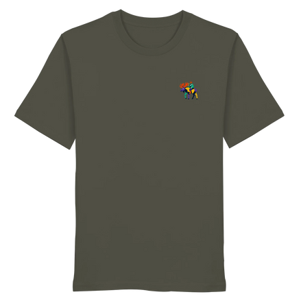 James Hunter Moose Commute organic unisex T-shirt in khaki from the Minimalist Collection, front view, soft fabric and minimalist design.