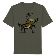 Olive green T-shirt with artistic wild boar graphic, eco-friendly outdoor apparel for nature lovers