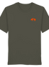 Olive green organic T-shirt with orange boar graphic, ideal for hunters and nature lovers.