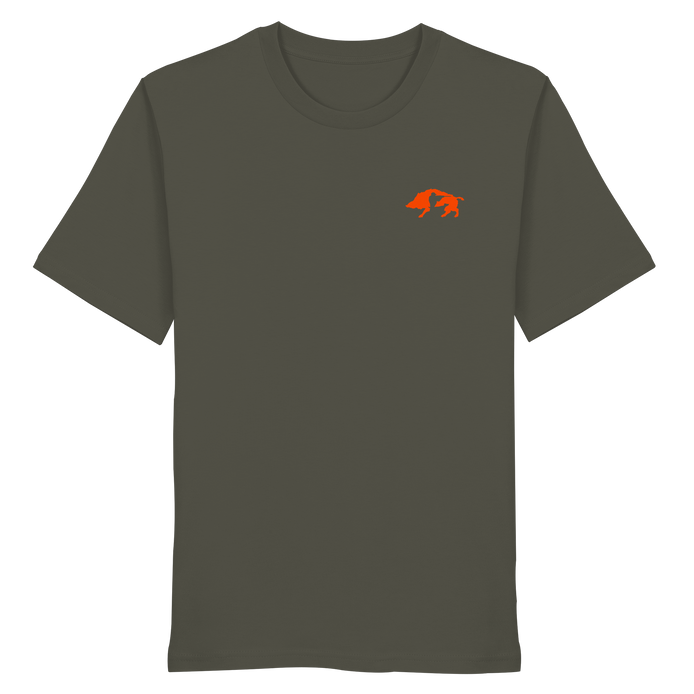 The Encounter — Boar & Hunter & Dog Silhouette Organic T-Shirt - Organic Shirt