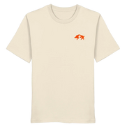 Cream organic T-shirt with orange wild boar graphic for hunters and nature lovers