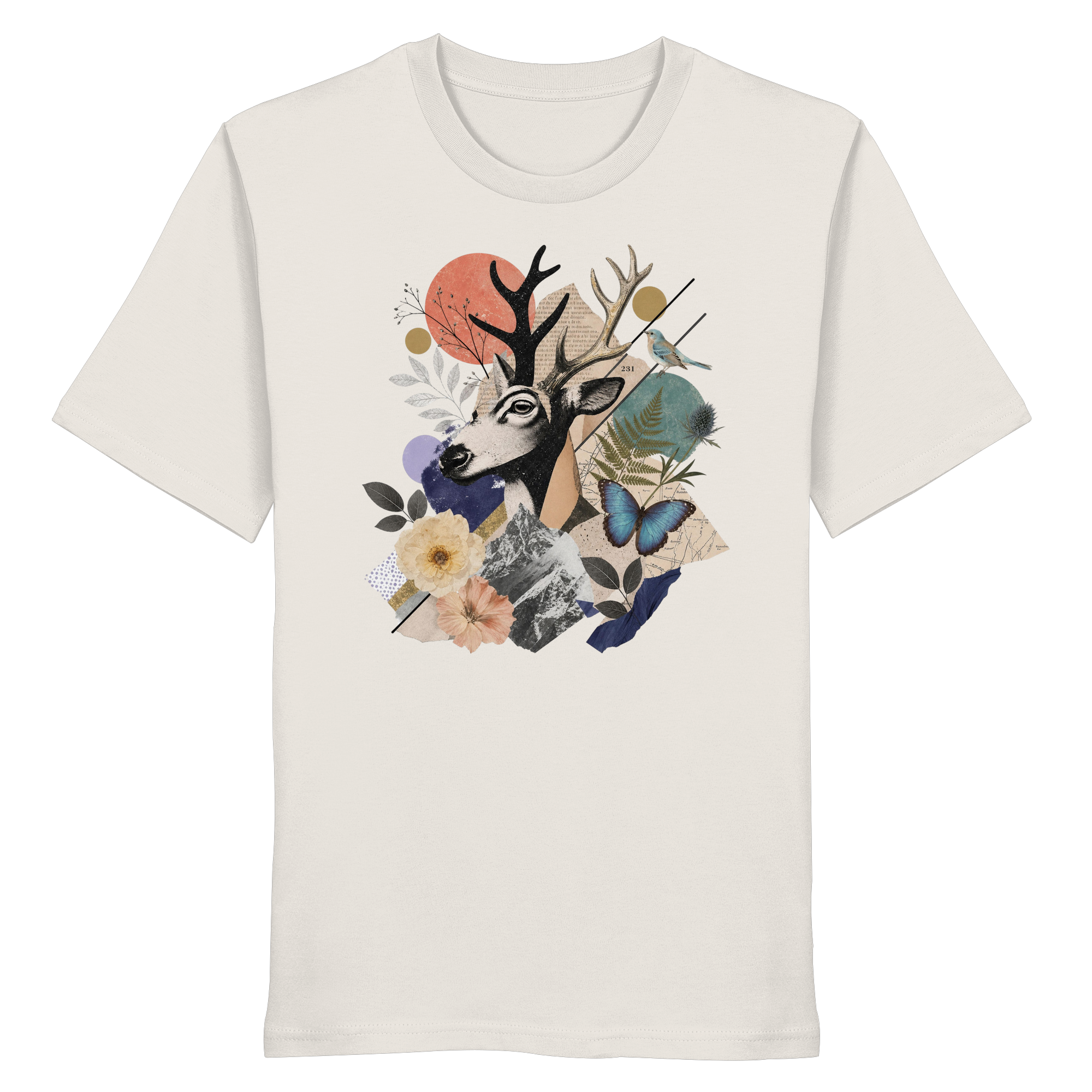 Stag Portrait Collage - Organic Shirt