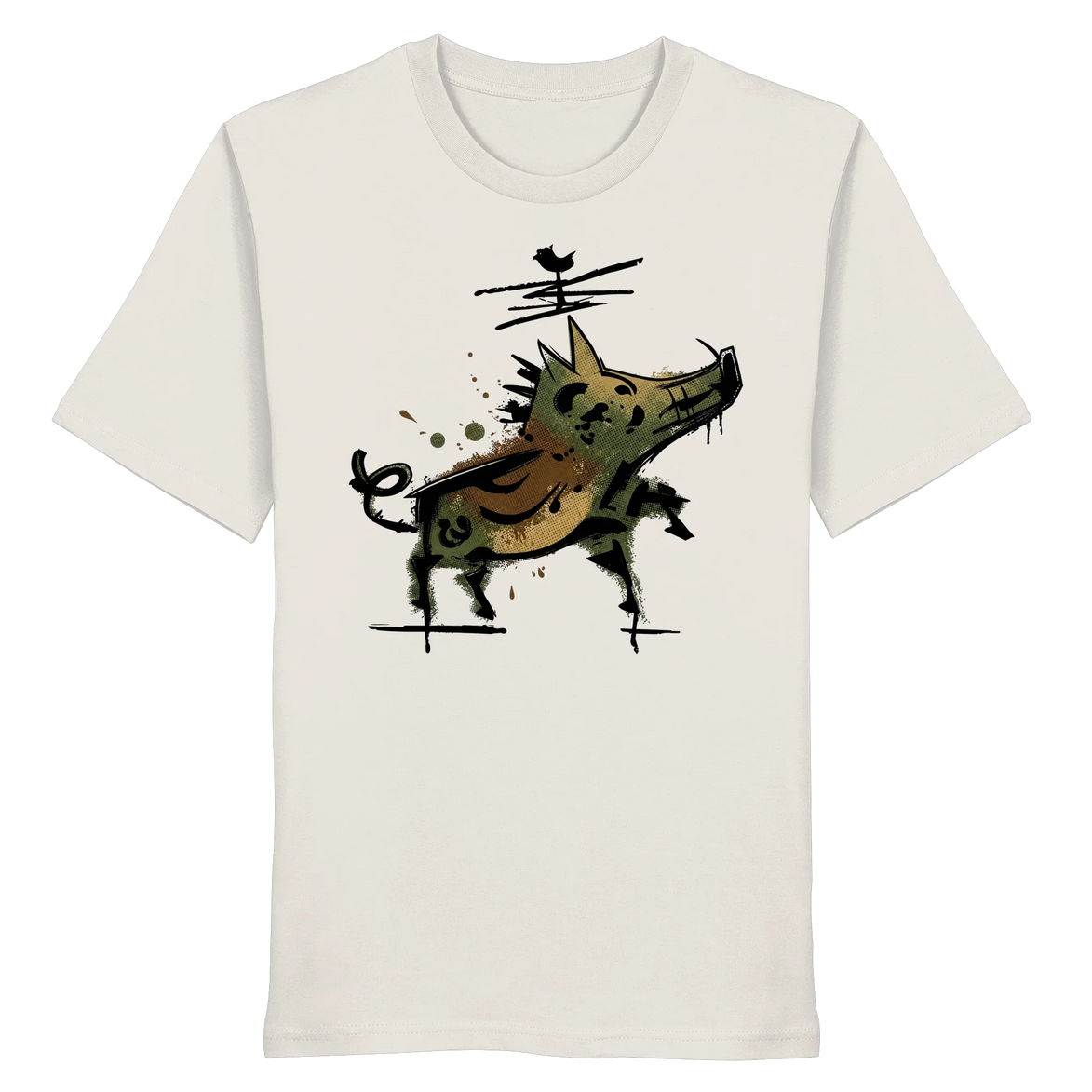 Eco-friendly T-shirt with artistic wild boar graphic, perfect for nature lovers and outdoor adventures.