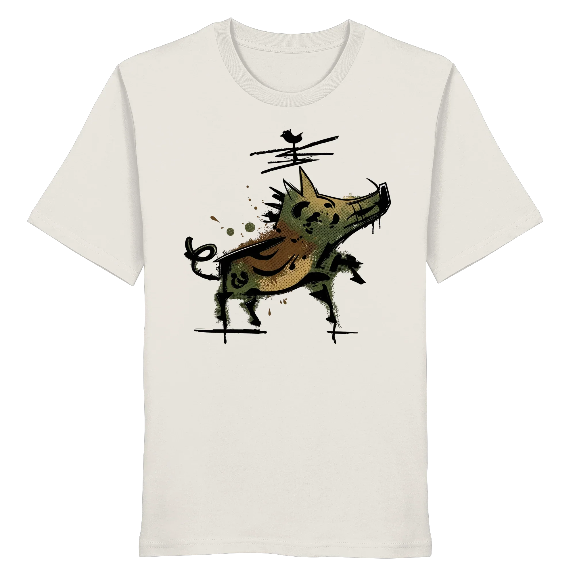 Eco-friendly T-shirt with artistic wild boar graphic, perfect for nature lovers and outdoor adventures.