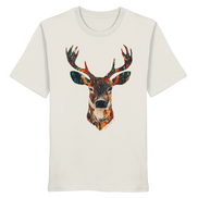 Eco-friendly organic T-shirt with colorful deer head graphic for nature lovers and hunters