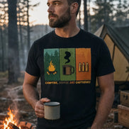 Kaffee, Lagerfeuer und Patronen – Bio-Shirt