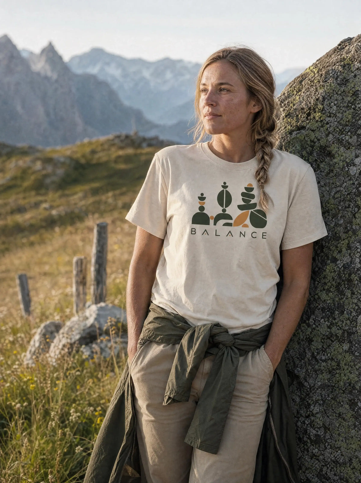 Stone Cairn Outdoorbekleidung – Balance in der Natur – Bio-Shirt
