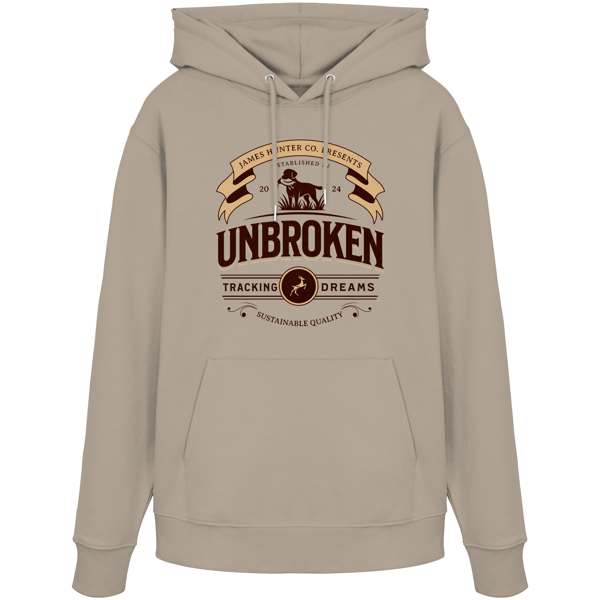 James Hunter - Nature and Beyond Hoodies Desert Dust / XS J. H. Unbroken - Tracking Dreams - Organic Hoodie