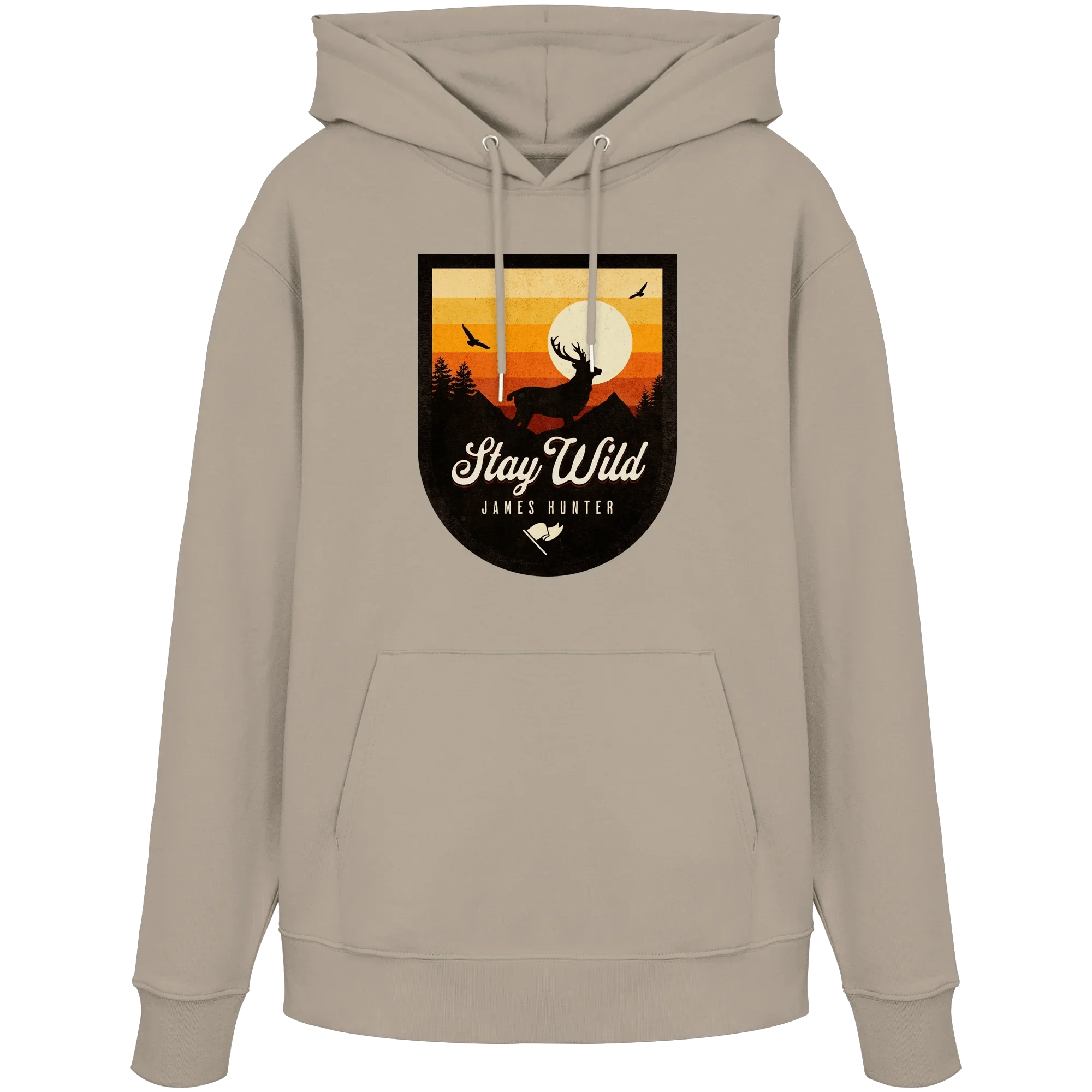 James Hunter - Nature and Beyond Hoodies Desert Dust / XS Stay Wild – Sunset Deer Badge - Organic Hoodie