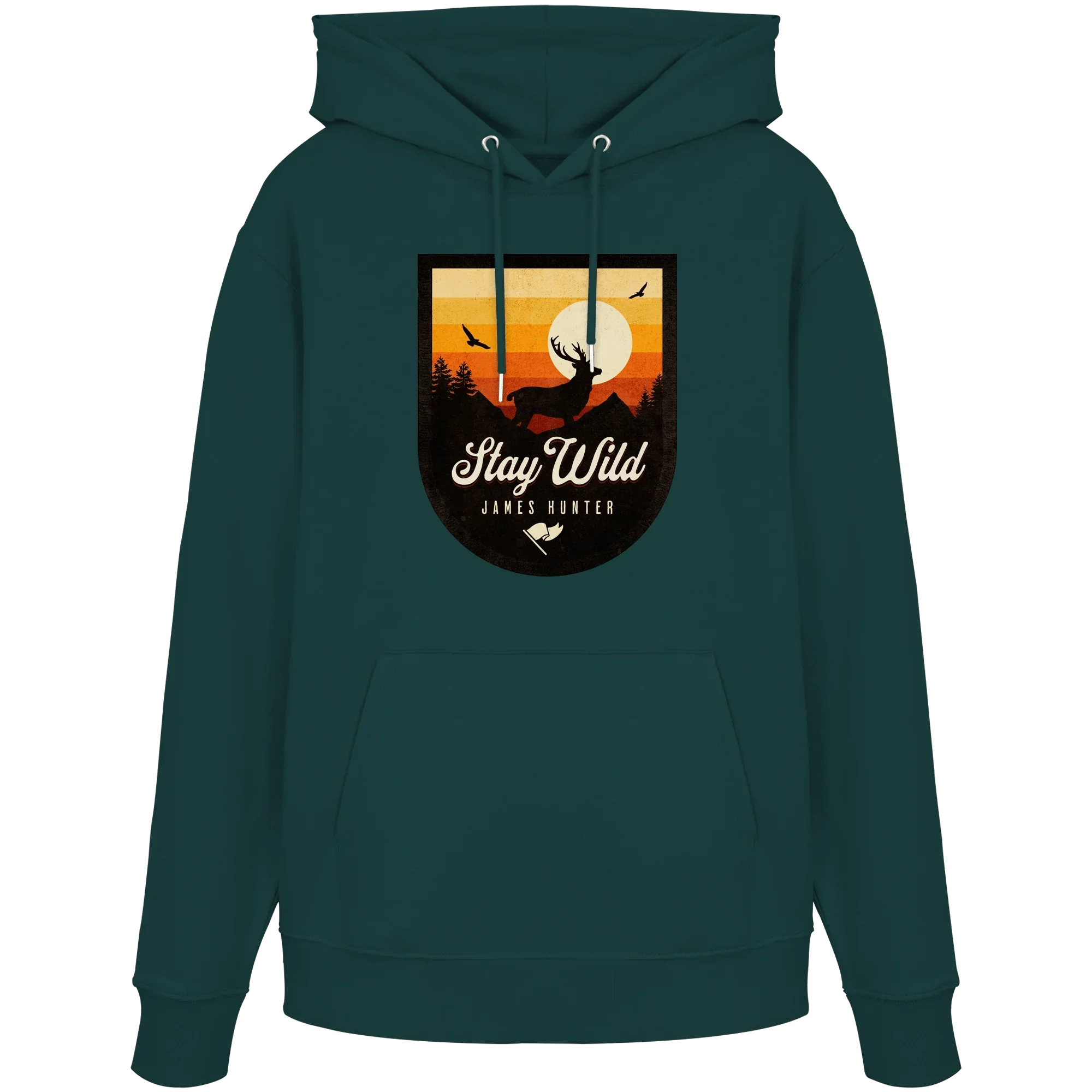 James Hunter - Nature and Beyond Hoodies Glazed Green / XS Stay Wild – Sunset Deer Badge - Organic Hoodie