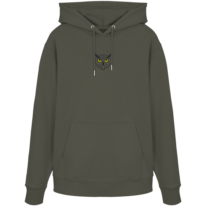 James Hunter - Nature and Beyond Hoodies Khaki / XS Owl Is Watching You (embroidery) - Organic Hoodie