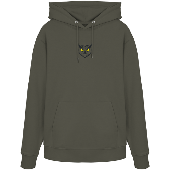 James Hunter - Nature and Beyond Hoodies Khaki / XS Owl Is Watching You (embroidery) - Organic Hoodie