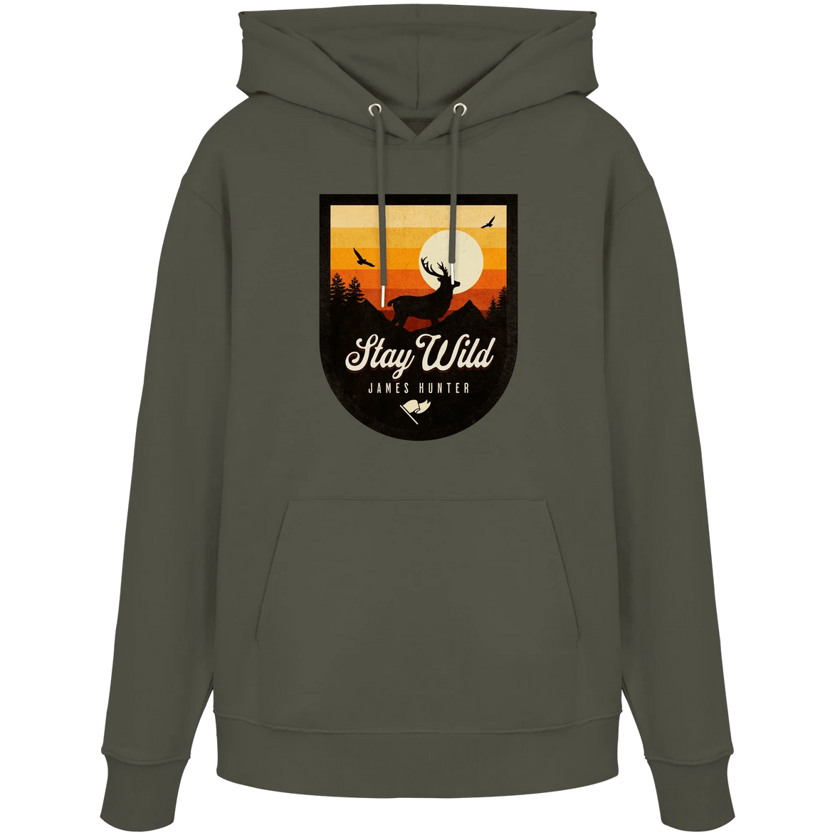 James Hunter - Nature and Beyond Hoodies Khaki / XS Stay Wild – Sunset Deer Badge - Organic Hoodie