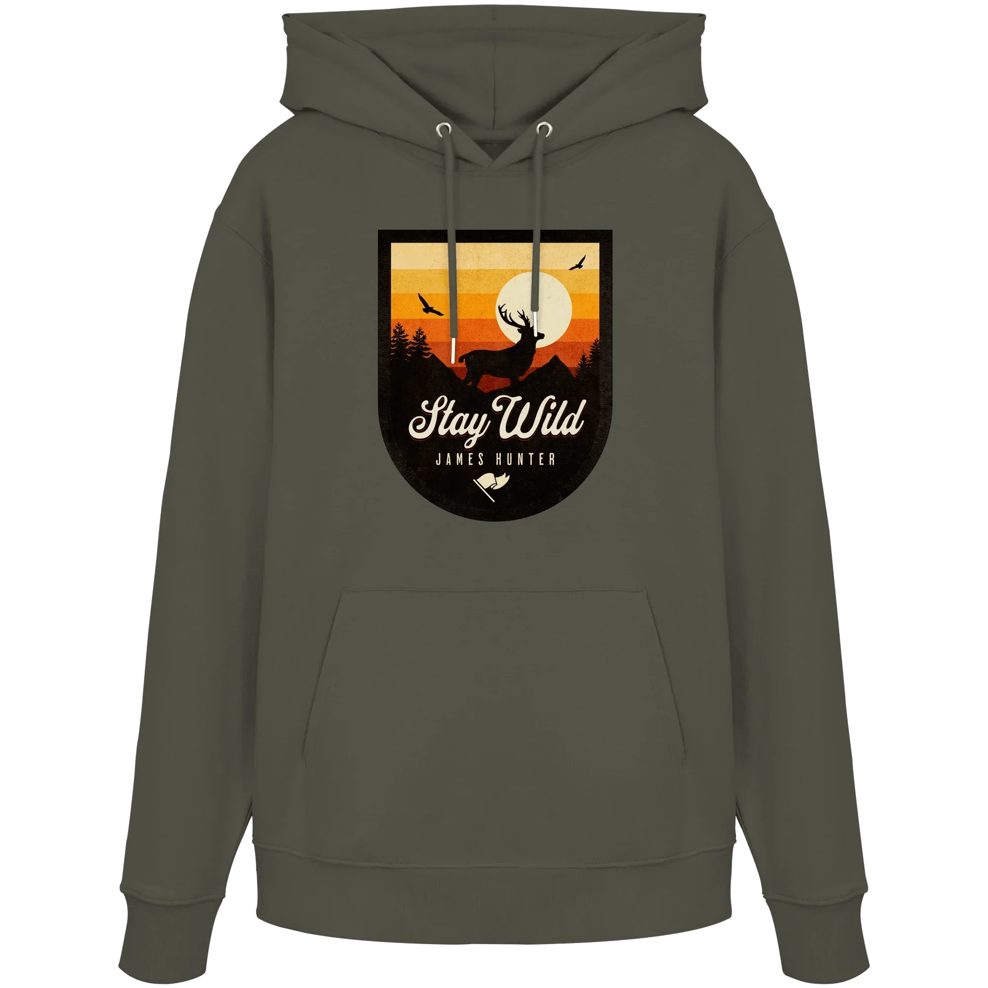 James Hunter - Nature and Beyond Hoodies Khaki / XS Stay Wild – Sunset Deer Badge - Organic Hoodie