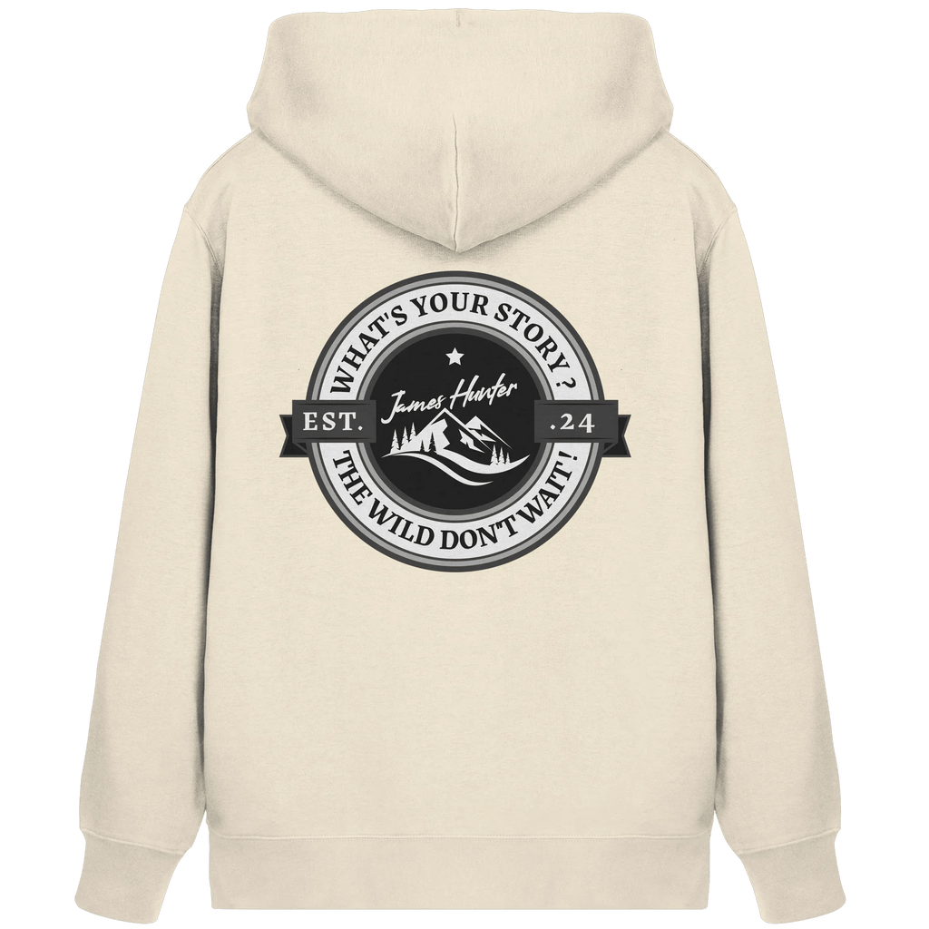 James Hunter - Nature and Beyond Jacken/ Zipper Natural Raw / XS What's your Story ? Black/Grey on White - Organic Zipper