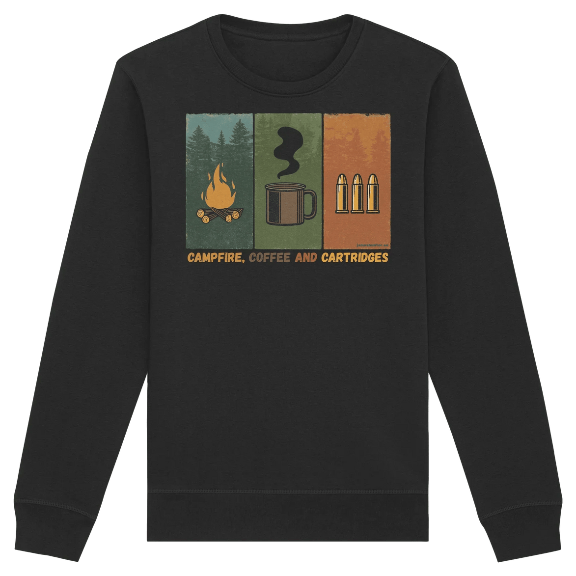 James Hunter - Nature and Beyond Sweatshirts Black / XS Coffe, Campfire and Cartridges - Organic Basic Unisex Sweatshirt