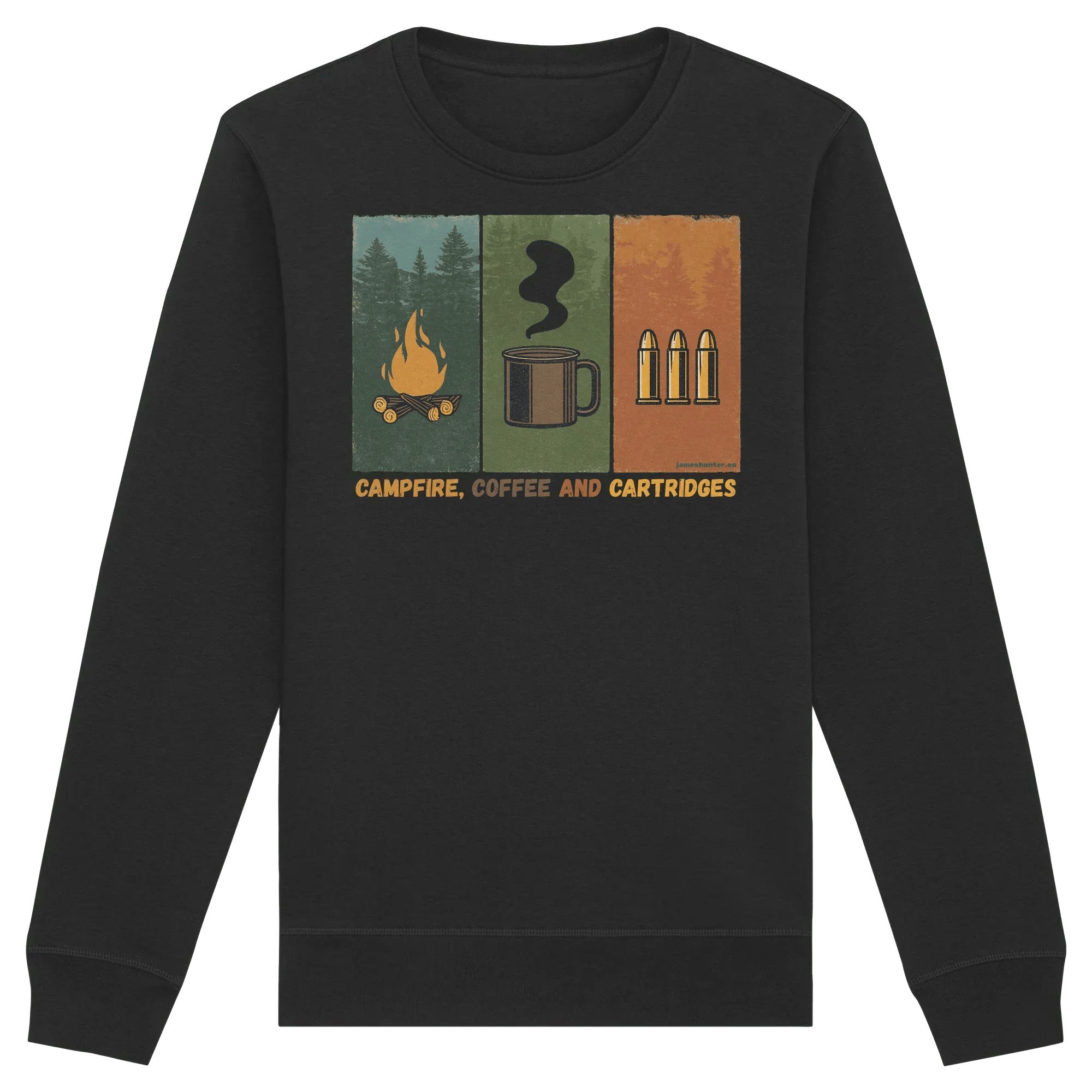 James Hunter - Nature and Beyond Sweatshirts Black / XS Coffe, Campfire and Cartridges - Organic Basic Unisex Sweatshirt
