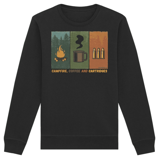 James Hunter - Nature and Beyond Sweatshirts Black / XS Coffe, Campfire and Cartridges - Organic Basic Unisex Sweatshirt