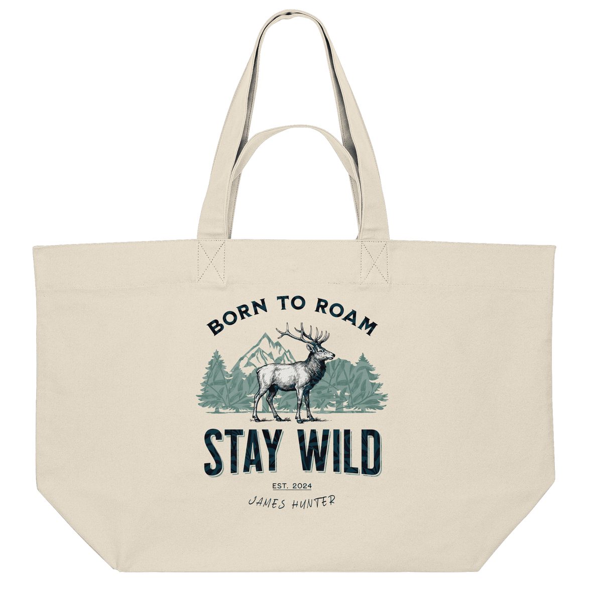 James Hunter - Nature and Beyond Taschen Natural Raw / ca. 49x37 Stay Wild — Born to Roam - Organic Shopping-Bag
