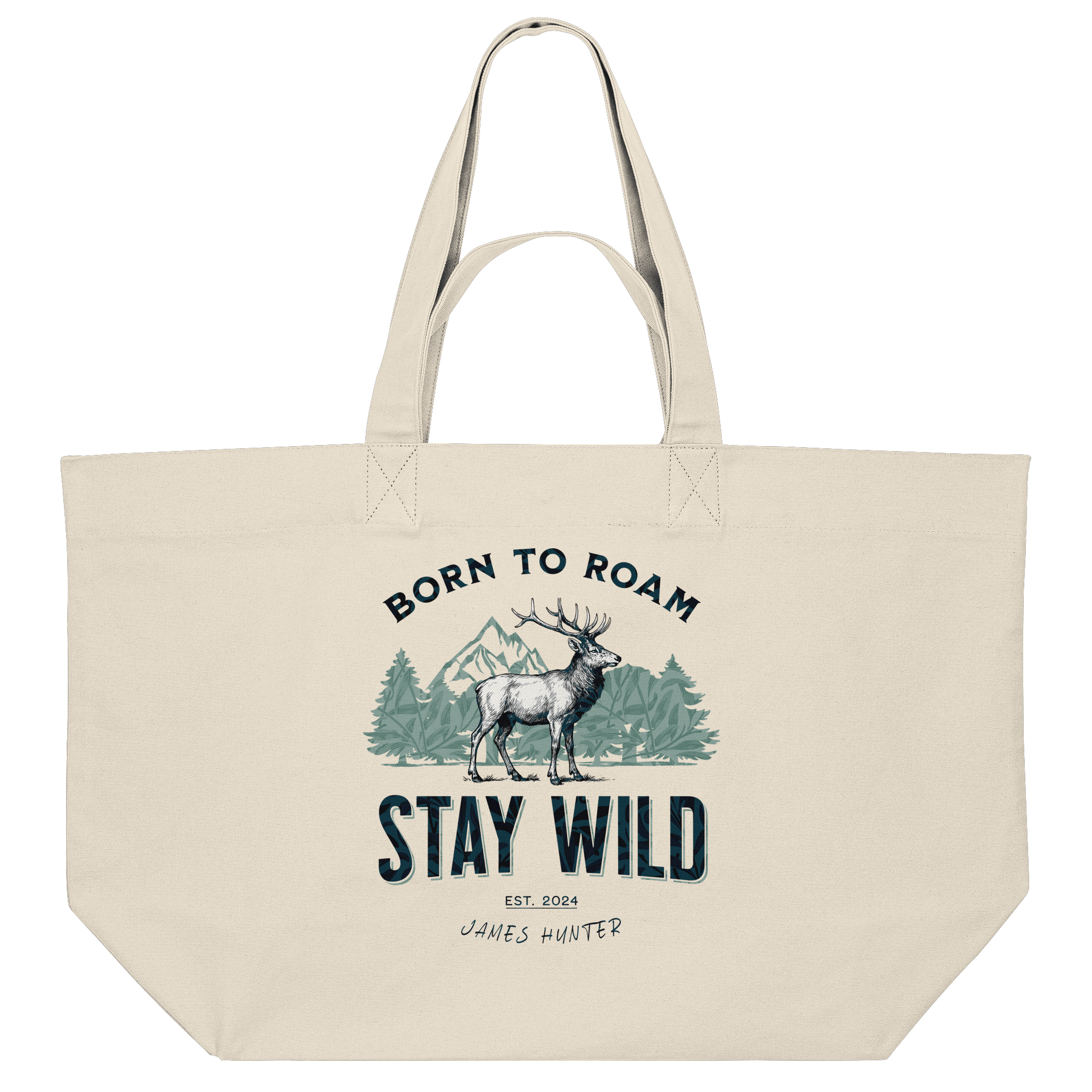 James Hunter - Nature and Beyond Taschen Natural Raw / ca. 49x37 Stay Wild — Born to Roam - Organic Shopping-Bag