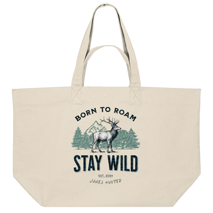 James Hunter - Nature and Beyond Taschen Natural Raw / ca. 49x37 Stay Wild — Born to Roam - Organic Shopping-Bag