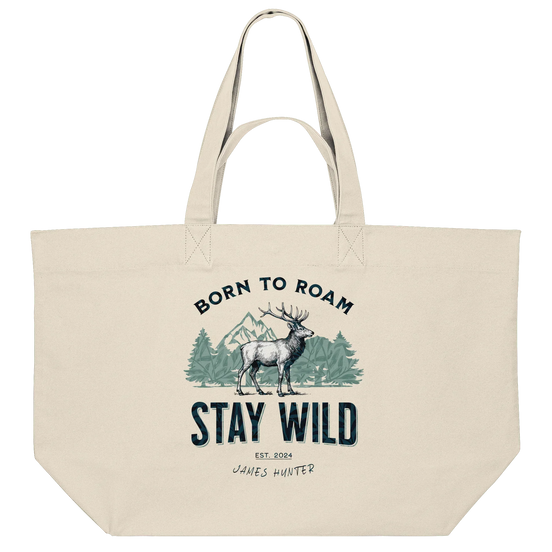 James Hunter - Nature and Beyond Taschen Natural Raw / ca. 49x37 Stay Wild — Born to Roam - Organic Shopping-Bag