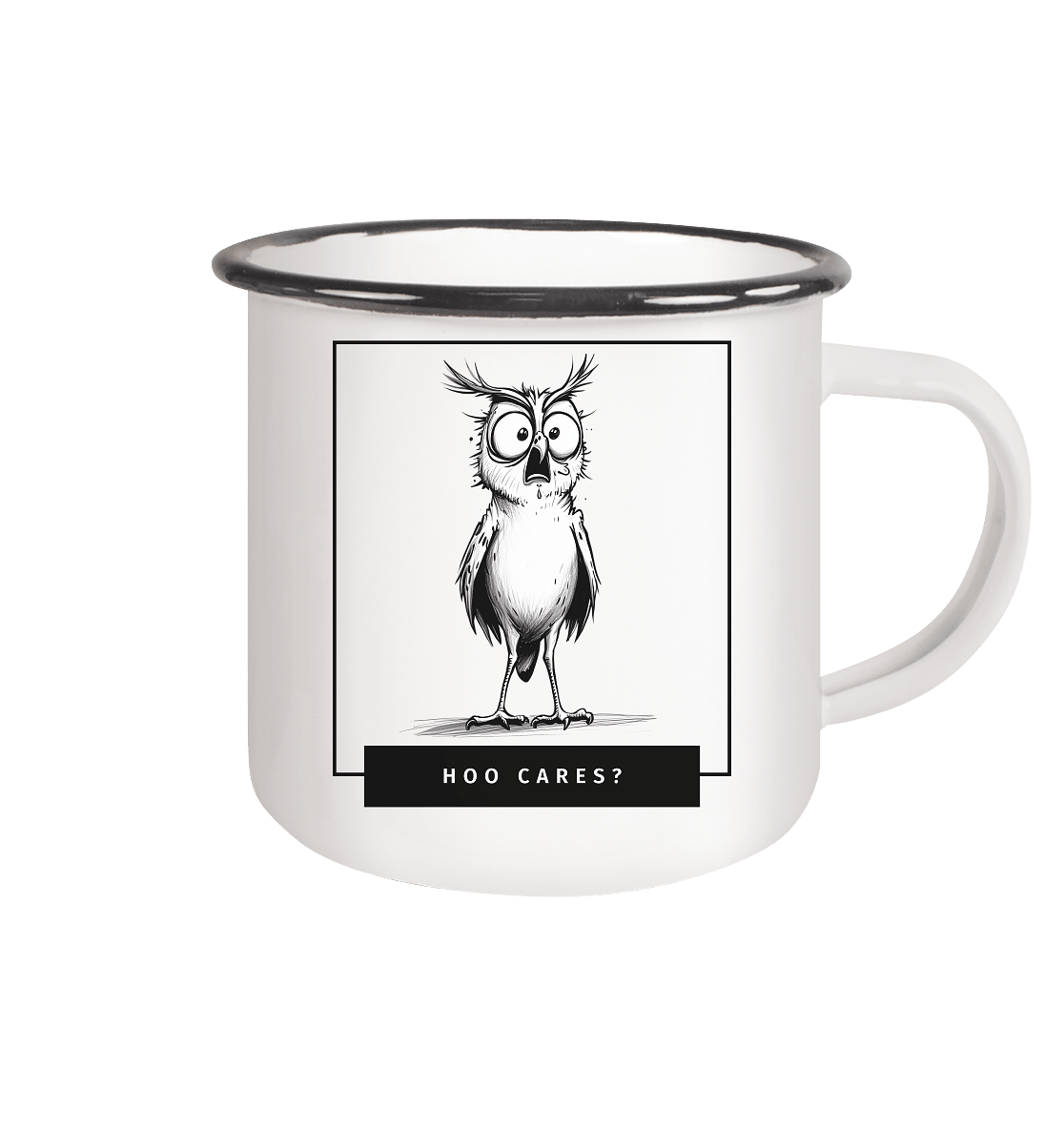 James Hunter - Nature and Beyond Trinkgefäße White / 300ml Hoo Cares ? - Emaille Tasse (Black)