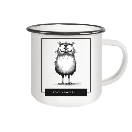 James Hunter - Nature and Beyond Trinkgefäße White / 300ml Stay Hootiful ! - Emaille Tasse (Black)