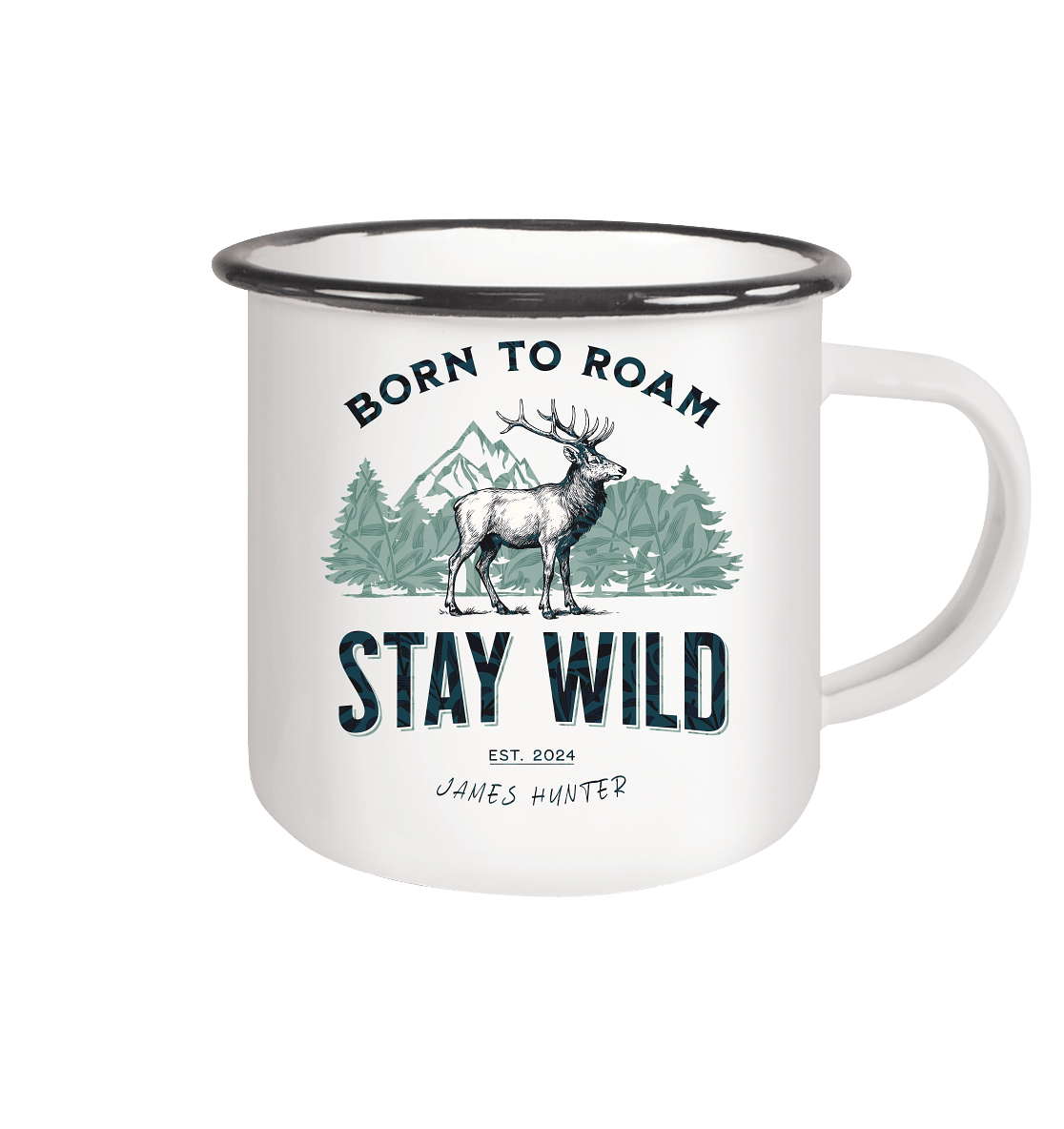 James Hunter - Nature and Beyond Trinkgefäße White / 300ml Stay Wild — Born to Roam  - Emaille Tasse (Black)