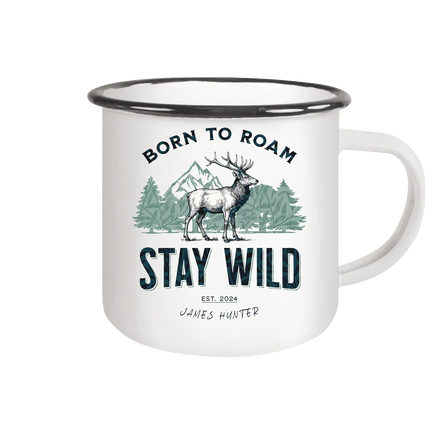 James Hunter - Nature and Beyond Trinkgefäße White / 300ml Stay Wild — Born to Roam  - Emaille Tasse (Black)