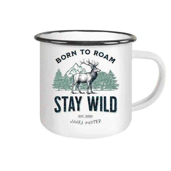 James Hunter - Nature and Beyond Trinkgefäße White / 300ml Stay Wild — Born to Roam  - Emaille Tasse (Black)