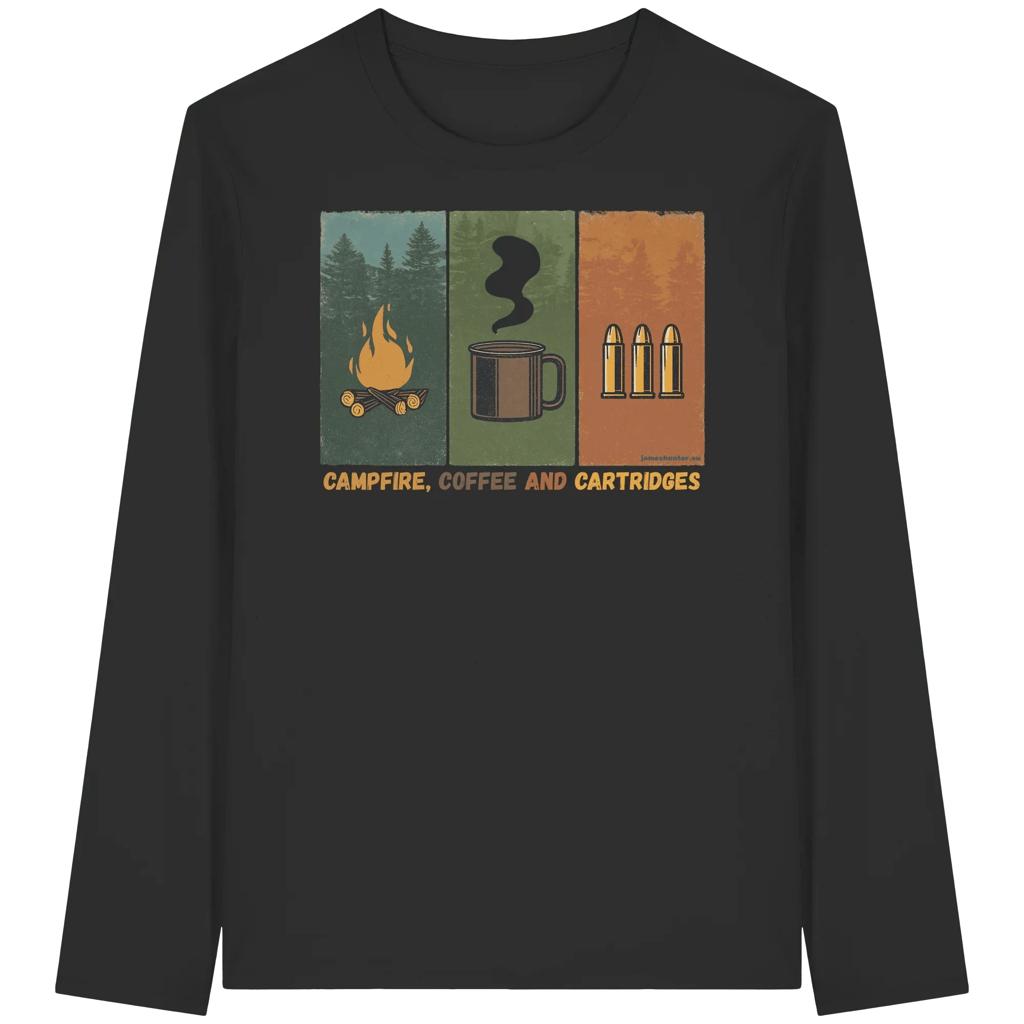 James Hunter - Nature and Beyond Unisex-Shirts Black / XS Coffe, Campfire and Cartridges - Organic Longsleeve T-Shirt