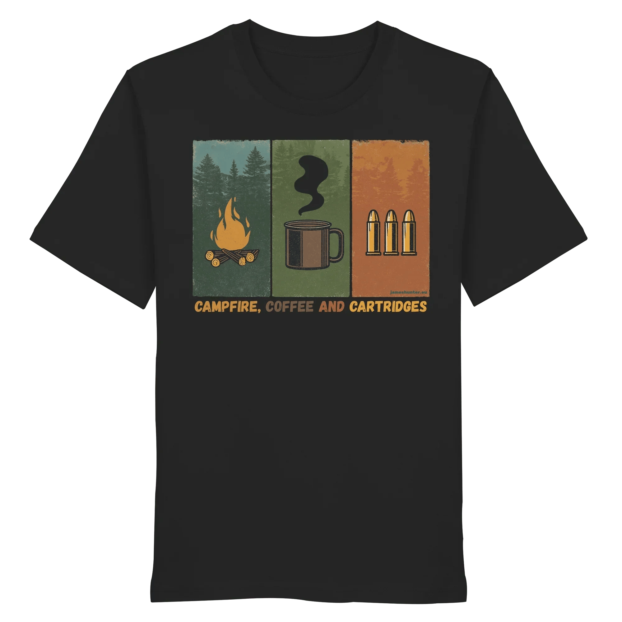 James Hunter - Nature and Beyond Unisex-Shirts Black / XS Coffe, Campfire and Cartridges - Organic Shirt