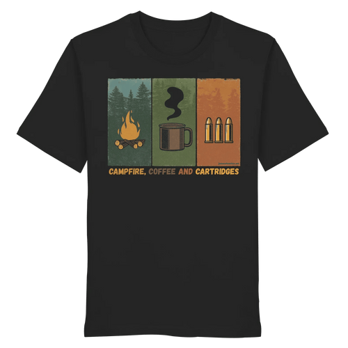 James Hunter - Nature and Beyond Unisex-Shirts Black / XS Coffe, Campfire and Cartridges - Organic Shirt