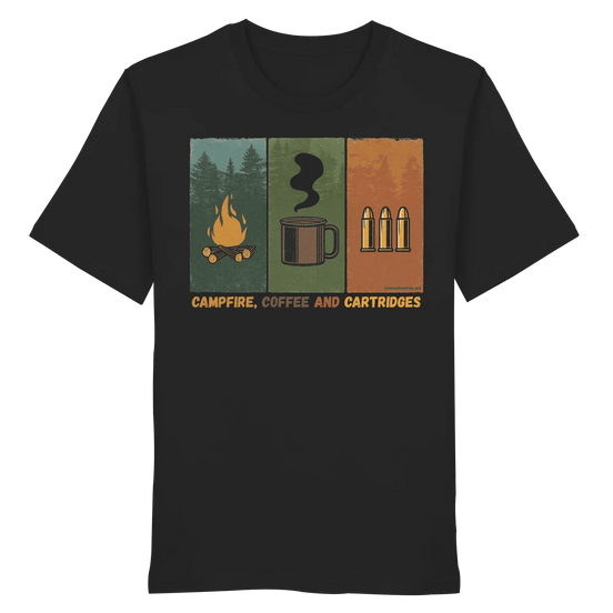 James Hunter - Nature and Beyond Unisex-Shirts Black / XS Coffe, Campfire and Cartridges - Organic Shirt