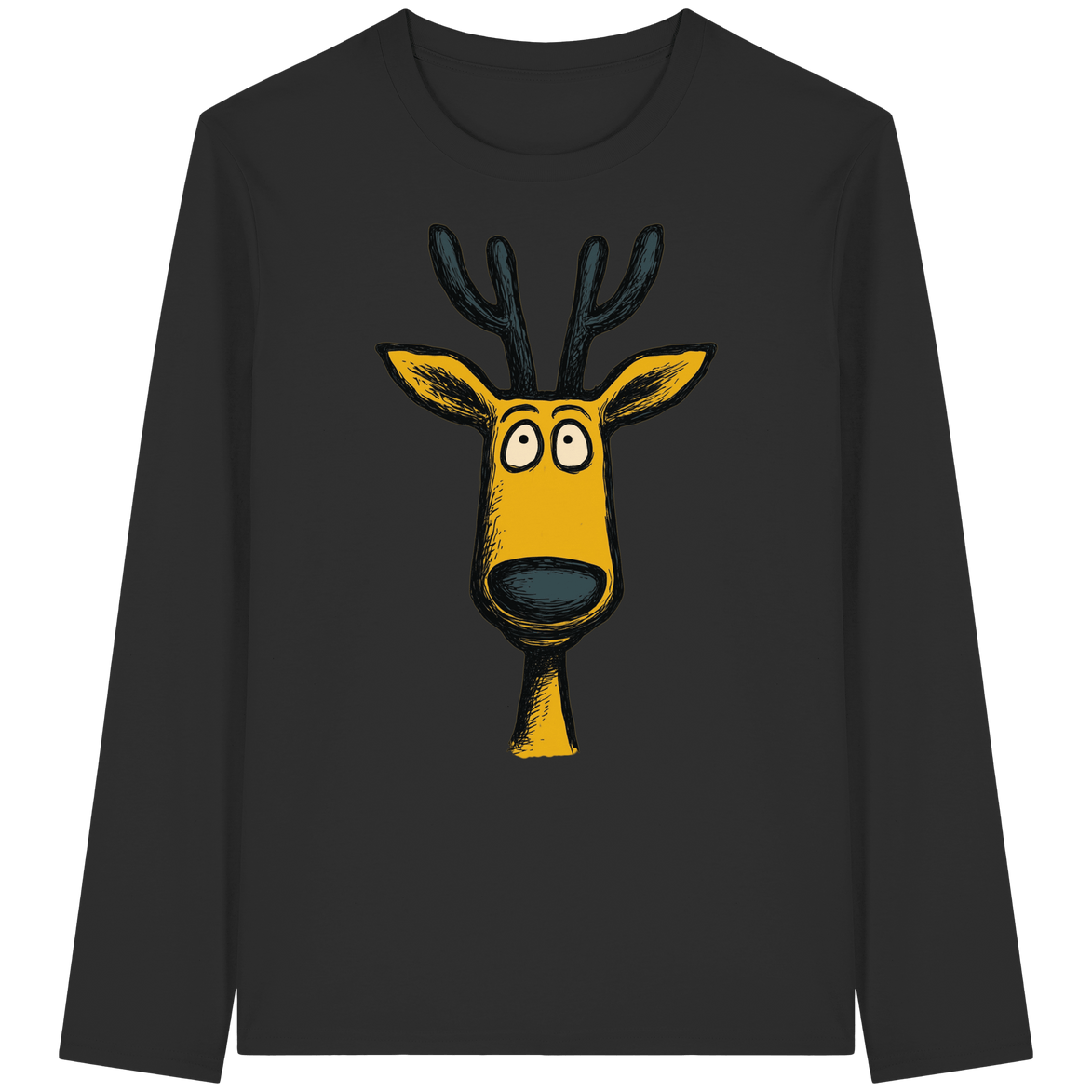 James Hunter - Nature and Beyond Unisex-Shirts Black / XS Deer Caricature - Organic Longsleeve T-Shirt