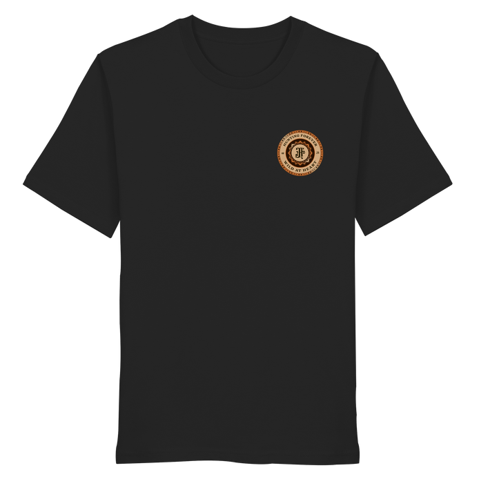 James Hunter - Nature and Beyond Unisex-Shirts Black / XS Hunting Forever Badge Orange / Brown - Organic Shirt