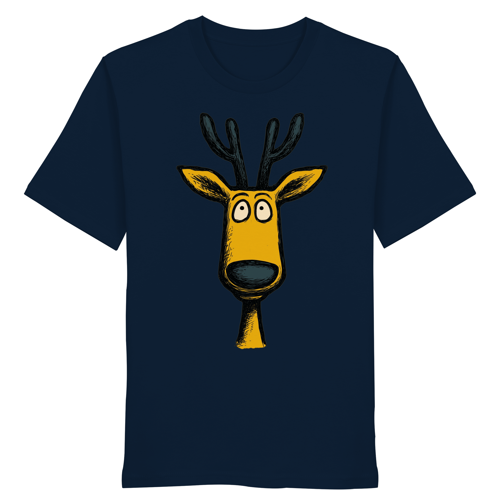 James Hunter - Nature and Beyond Unisex-Shirts French Navy / XS Deer Caricature - Organic Shirt