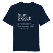 Dark navy T-shirt with 'hunt o'clock' definition print for hunters and nature lovers