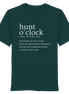 Dark green T-shirt with 'hunt o'clock' definition, perfect for hunters and nature lovers seeking outdoor adventure.