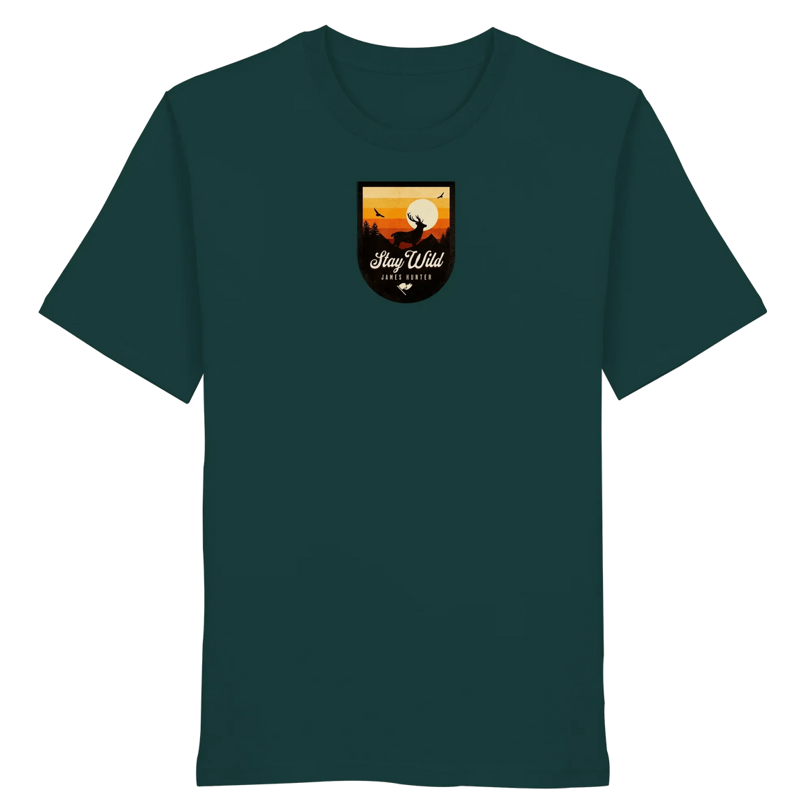 James Hunter - Nature and Beyond Unisex-Shirts Glazed Green / XS Stay Wild – Sunset Deer Badge - Organic Shirt