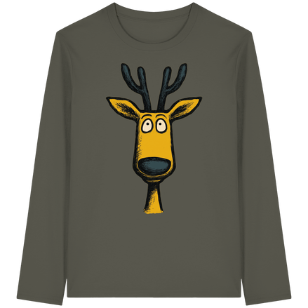 James Hunter - Nature and Beyond Unisex-Shirts Khaki / XS Deer Caricature - Organic Longsleeve T-Shirt