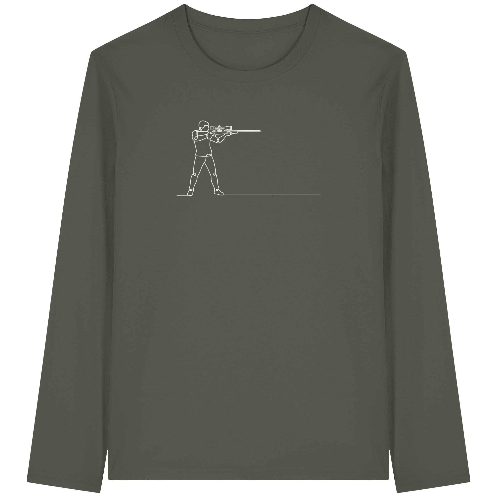 James Hunter - Nature and Beyond Unisex-Shirts Khaki / XS Minimalist Hunter with Rifle - Organic Longsleeve T-Shirt