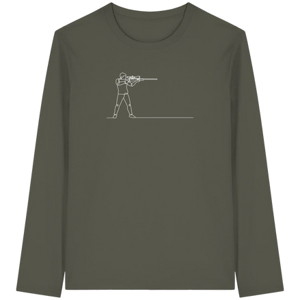 James Hunter - Nature and Beyond Unisex-Shirts Khaki / XS Minimalist Hunter with Rifle - Organic Longsleeve T-Shirt