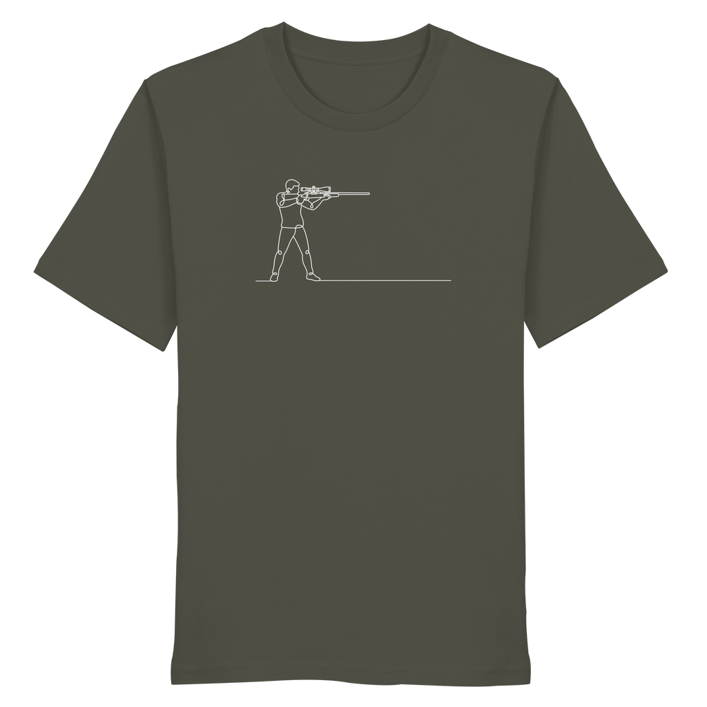 James Hunter - Nature and Beyond Unisex-Shirts Khaki / XS Minimalist Hunter with Rifle - Organic Shirt